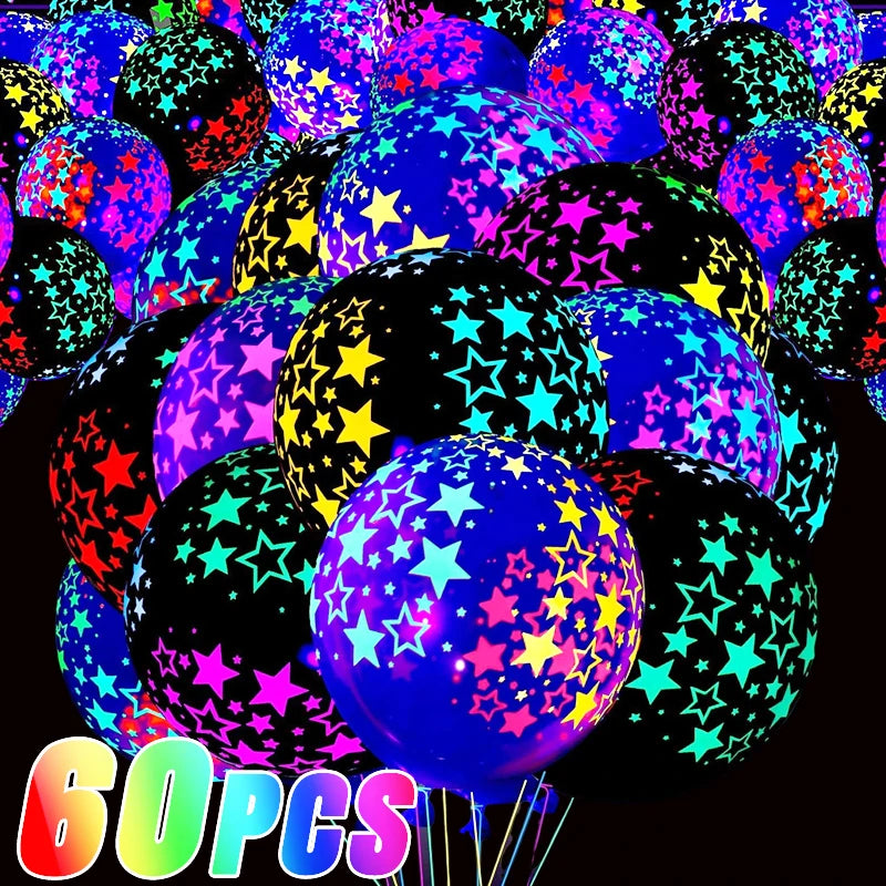 Glow in The Dark Fluorescent Latex Balloons for Birthday & Wedding Parties - 60/10pcs