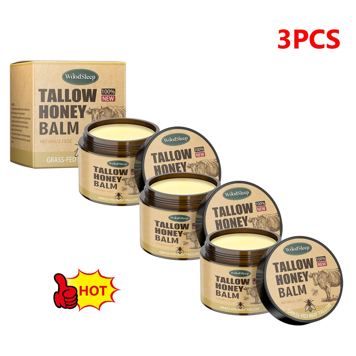Organic Beef Tallow and Honey Face & Body Moisturizer - Fast Absorption Balm
