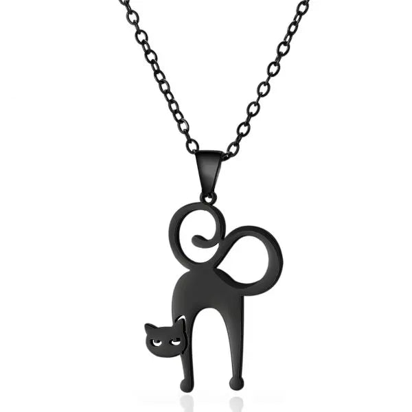 Black Cat Moon Pendant Necklace for Women - Cute Kitten Moonstone Choker Jewelry