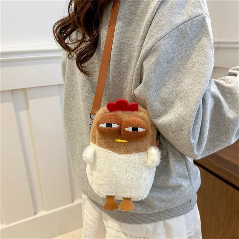 Plush Cartoon Chicken Shoulder Bag - Adjustable Crossbody Purse for Women