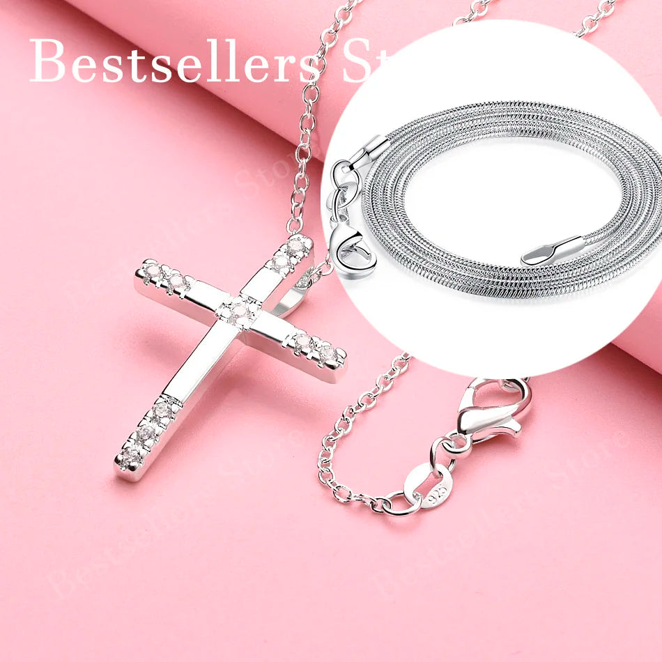 Sterling Silver Cross Pendant Necklace 16-30 Inch Women's Jewelry Gift