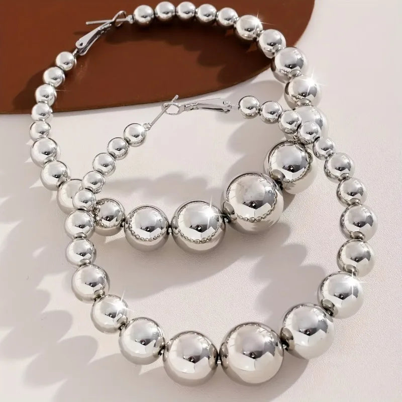 Large Circle Hoop Earrings for Women Exaggerated Bead Design Jewelry Gift