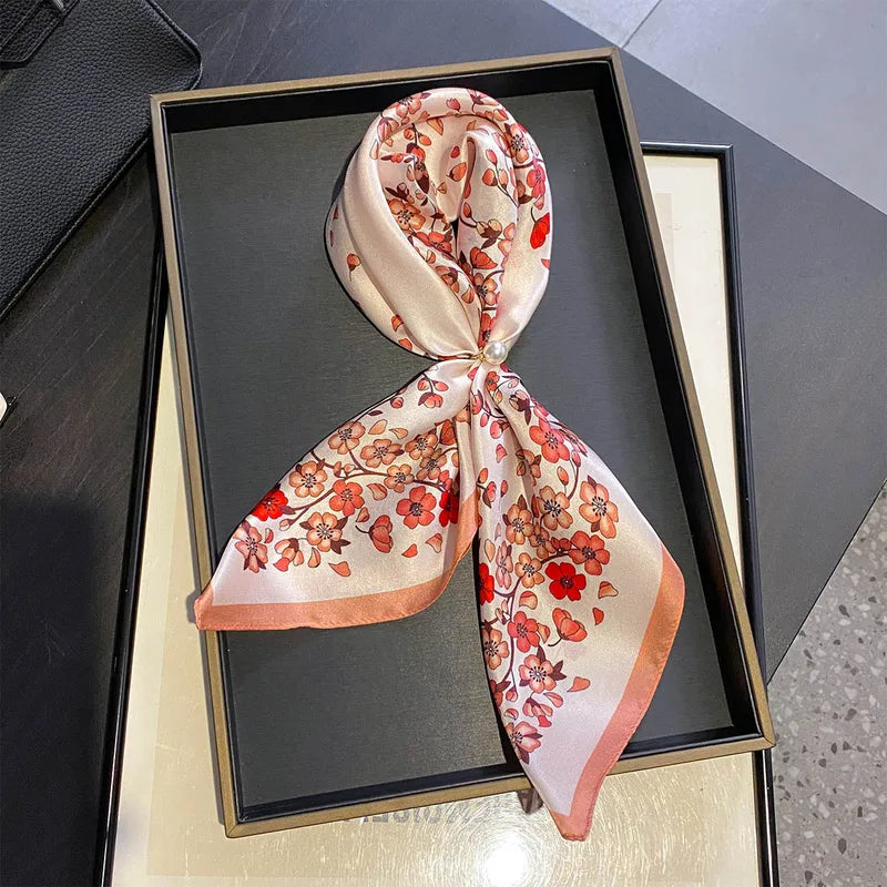 Natural Silk Hair Scarf 21x21 Inches Floral Pattern Sleep Wrap for Women