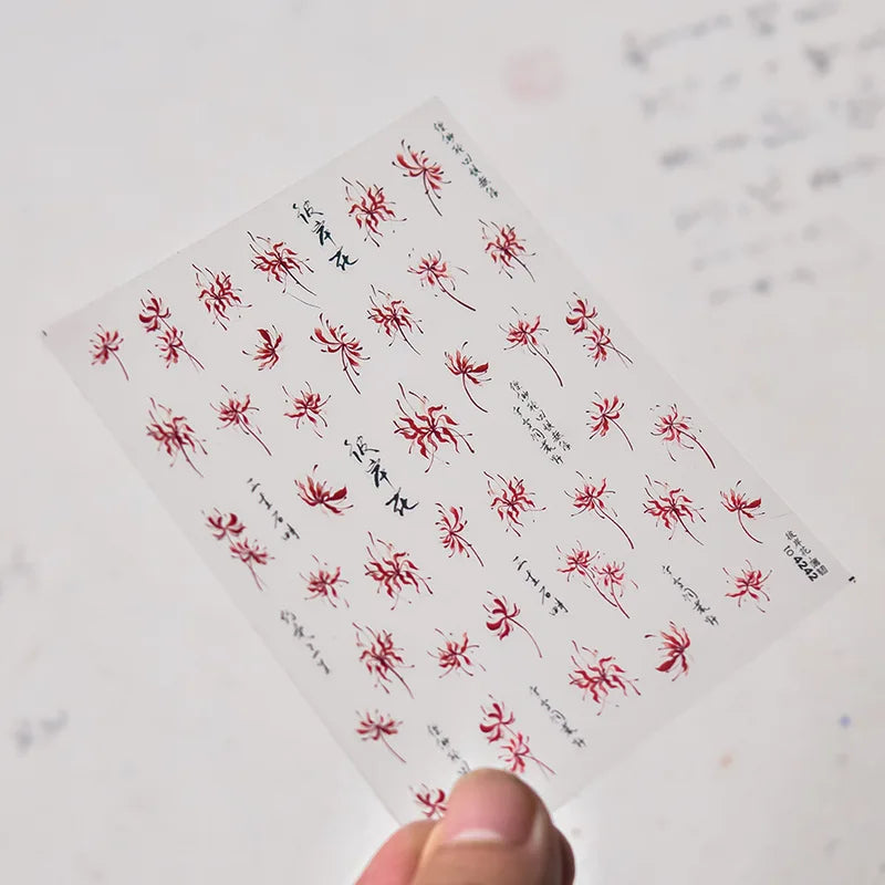 Nail Art Stickers Self-Adhesive 5D Spider Lily Nail Decorations Set