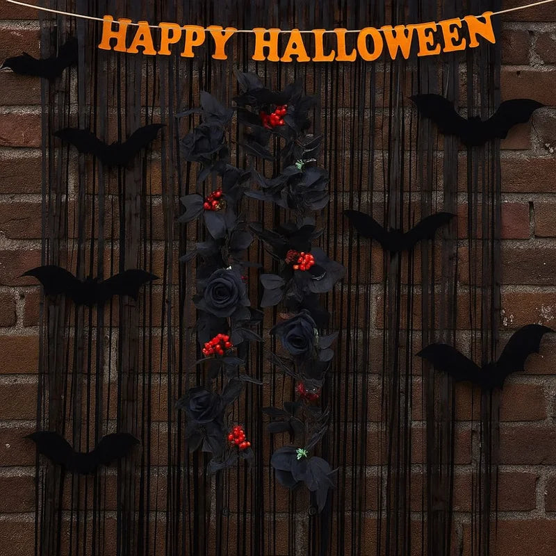 Black Halloween Rose Leaf Vines 175cm Artificial Flowers Garland for Decor