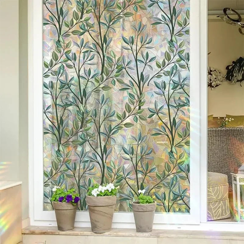 Green Vines Window Privacy Film - Decorative Static Glass Clings for Home & Office