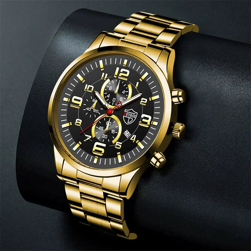 Men's Luxury Stainless Steel Quartz Sports Watch with Luminous Hands and Calendar