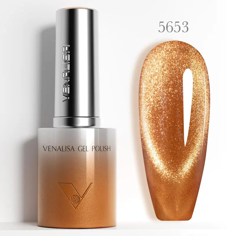 Nail Gel Polish Kit with Soft Round Brush - HEMA & TPO Free, Long-Lasting Sparkle Cat Eye Colors