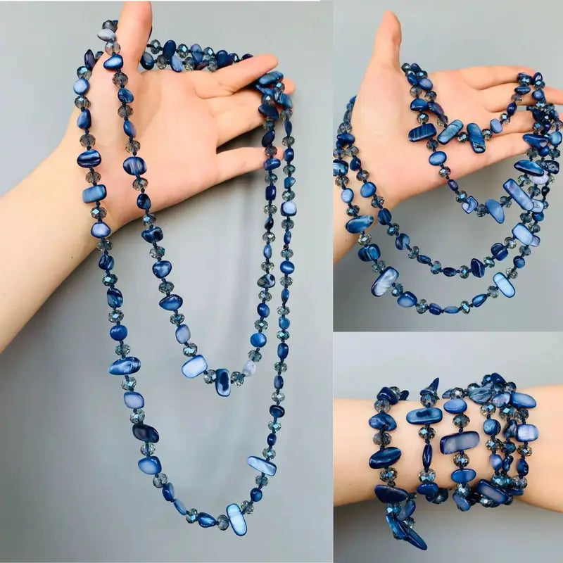 Colorful Shell Crystal Necklace - Hand Woven Vacation Style Long Necklace