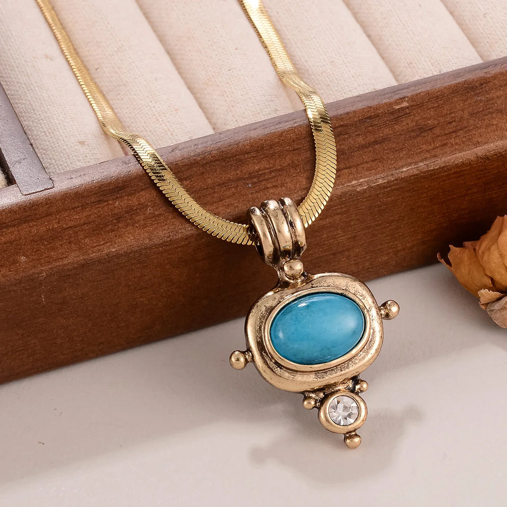 Turquoise Pendant Snake Chain Necklace for Women Bohemian Style Jewelry