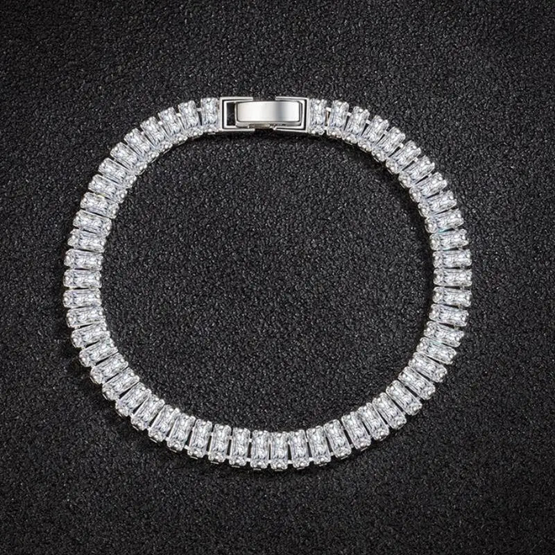 Sterling Silver Zircon Crystal Bracelet for Women Engagement Wedding 18cm