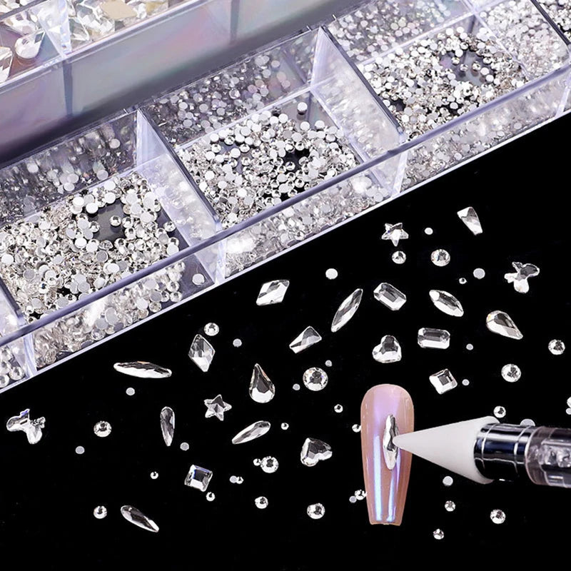 21-Piece Rhinestone Nail Art Jewelry Set with Flat Glass Diamonds