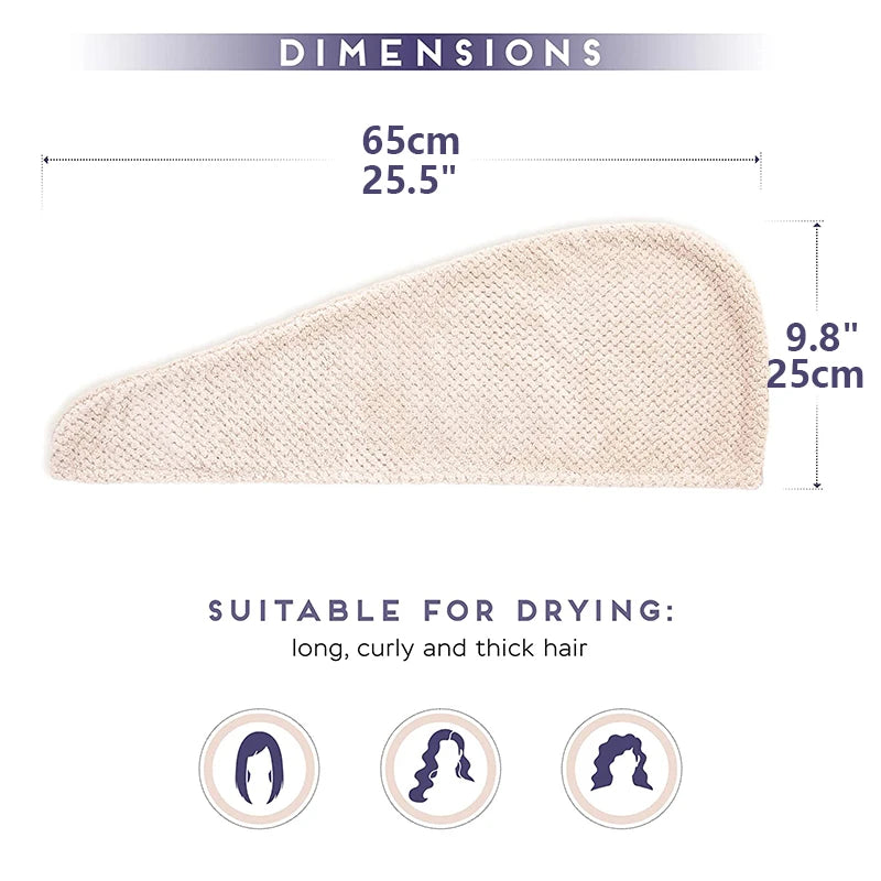 Women's Microfiber Hair Towel Cap - Soft Coral Fleece, Quick-Drying & Absorbent