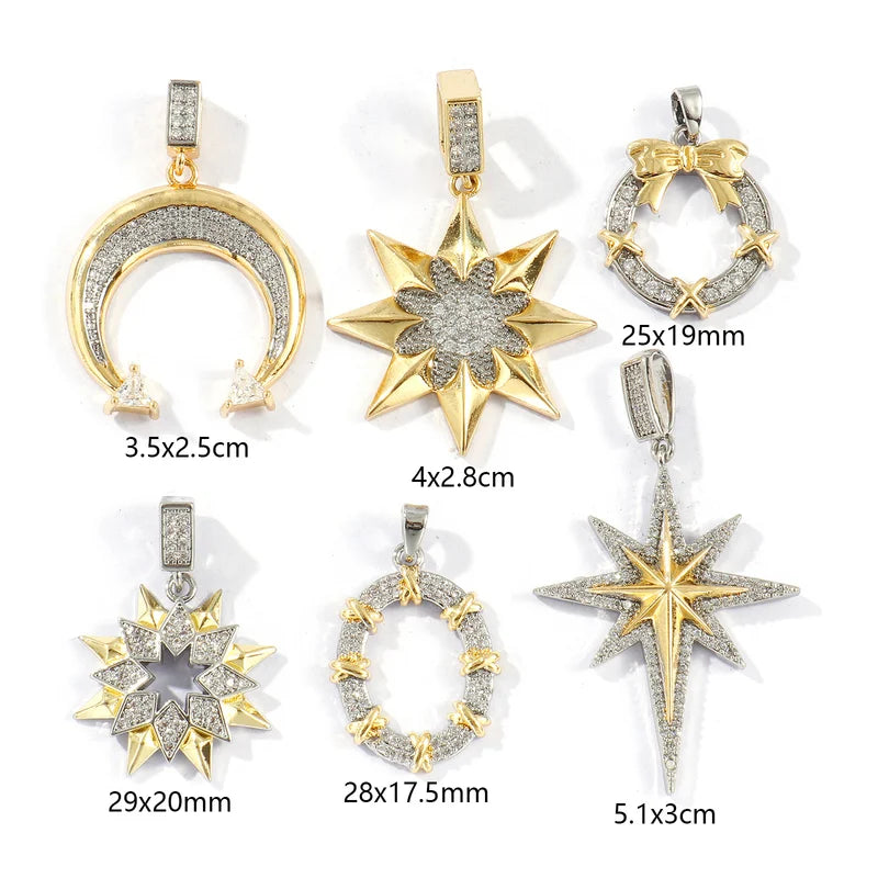 Gold Plated Geometric Star Moon Pendant Charm for DIY Necklace Jewelry Findings