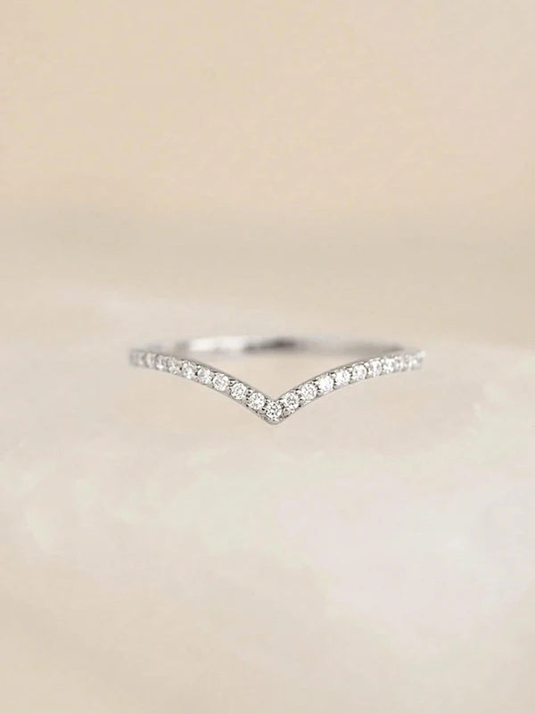 V-Shaped Zircon Silver Ring for Women - Anniversary & Party Jewelry