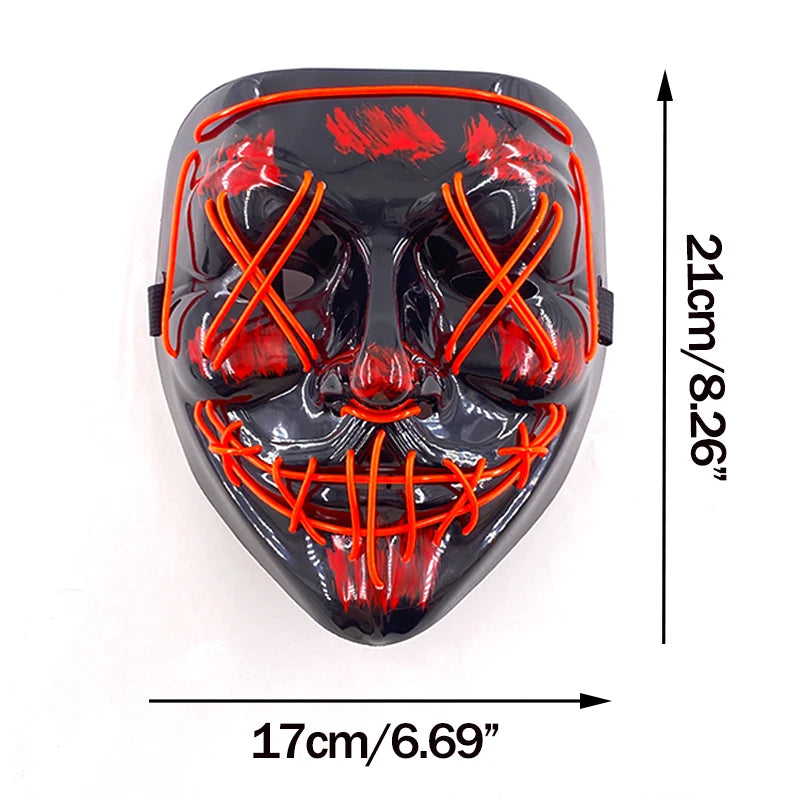 Wireless Neon LED Purge Mask for Halloween Cosplay Party Glow in The Dark Mask