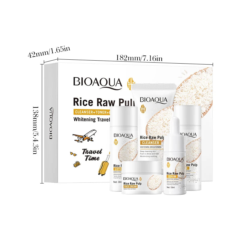 Whitening Brightening Hydrating Rice Puree Skin Care Set & Soap - Facial Cleanser, Toner, Essence, Lotion, Cream