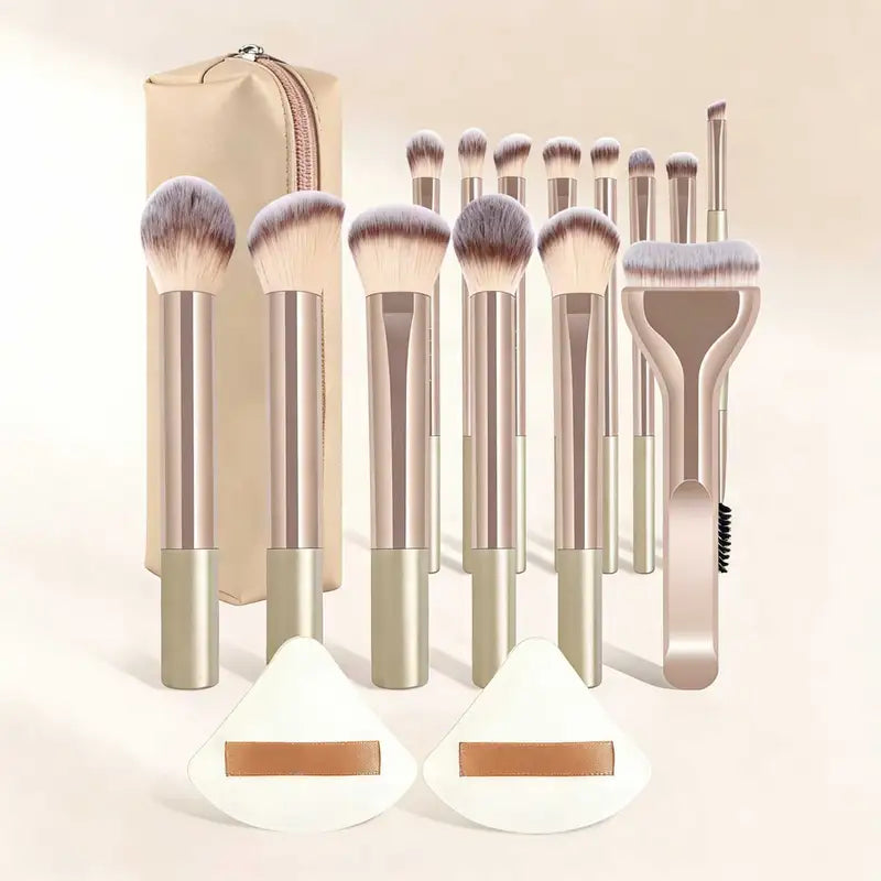 Makeup Brush Set with Makeup Bag & Air Puff Accessories - 13 or 17 Pieces