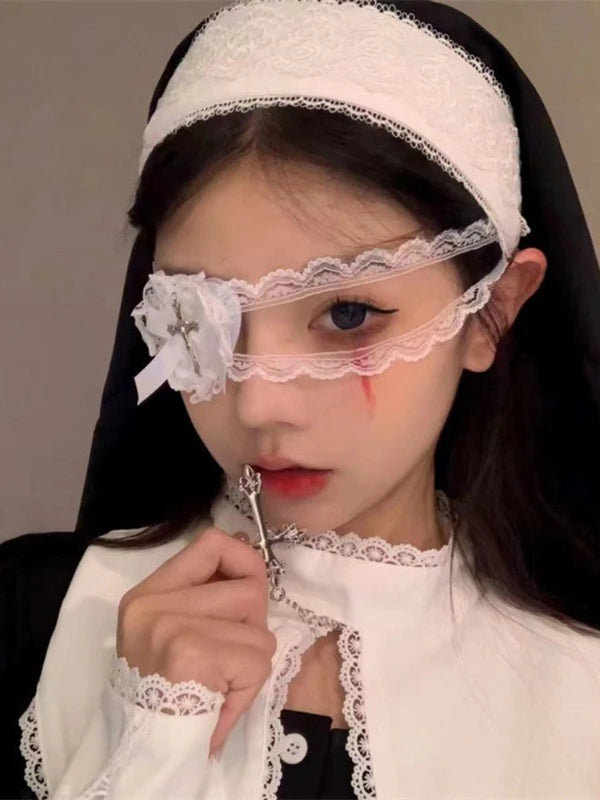 Women Heart Cross Lace Eye Mask Halloween Lolita Gothic Cosplay Accessories
