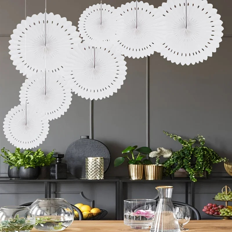 3PCS White Hollow Out Paper Fan Decorations for Party Wedding Wall Hanging Event Decor