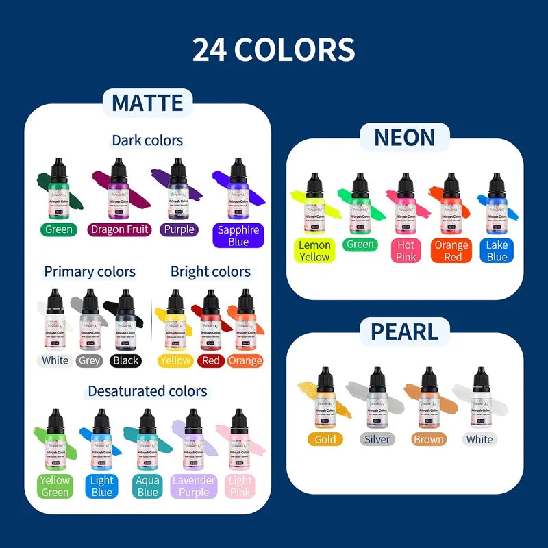 12-Color Water-Based Nail Ink Set - Matte Black & Pearl White for Nail Art and Airbrush Painting
