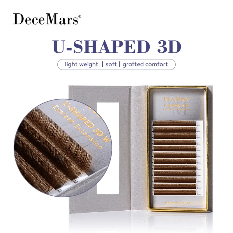 U-Shaped 3D Brown Eyelash Extensions Tray - Multiple Curl & Length Variants
