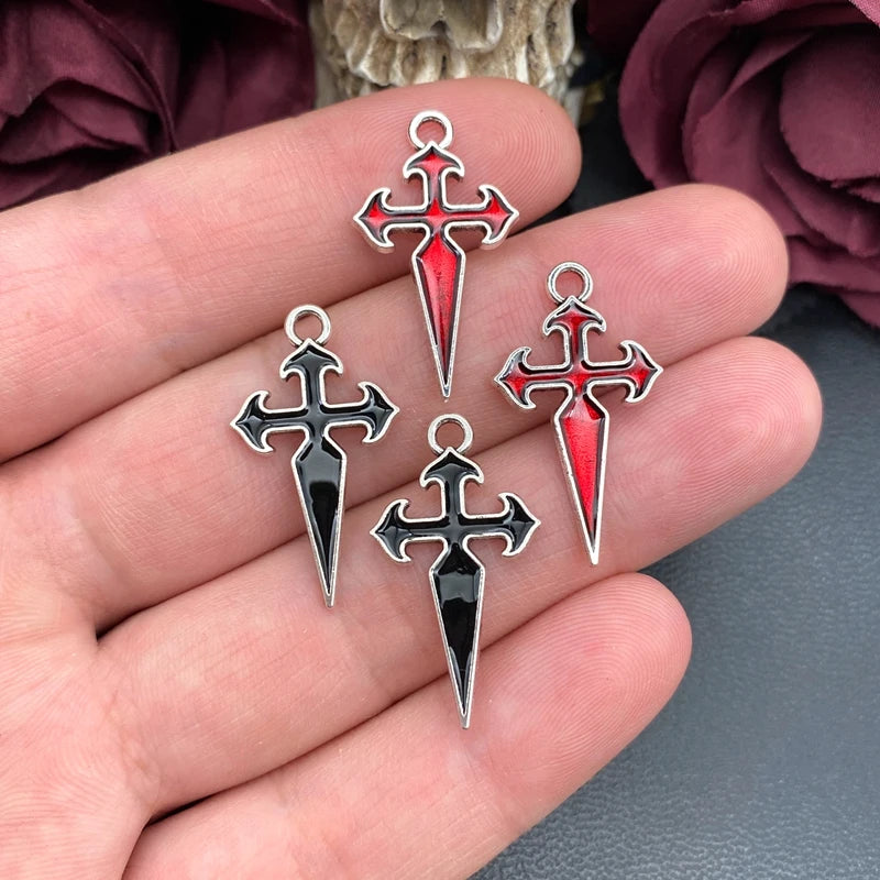 10pcs Enamel Cross Charms for Jewelry Making - Crusader Rosary Pendant 30x16.5mm