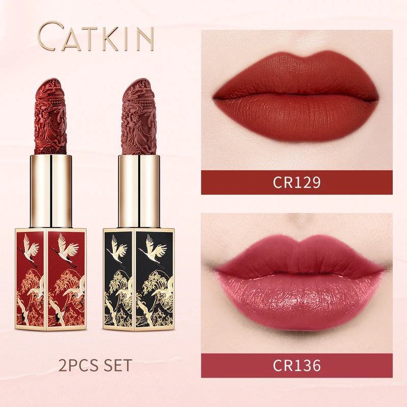 Matte Lipstick 2-Piece Set Long Lasting 24H Hydrating Lip Colors with Vitamin E