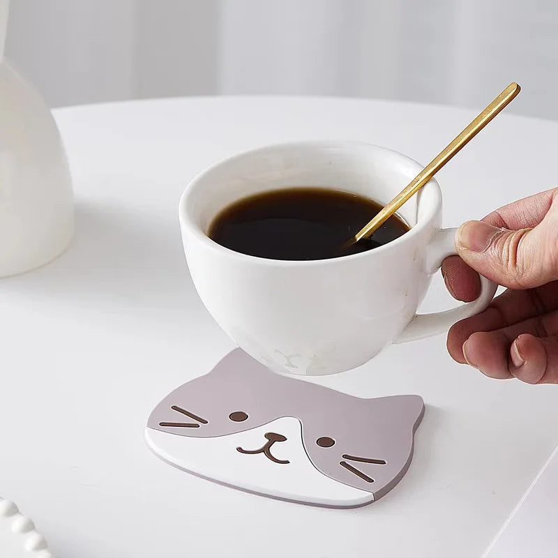 Cat Silicone Coaster Set - Waterproof & Heat Resistant Table Mats - 5 Pieces