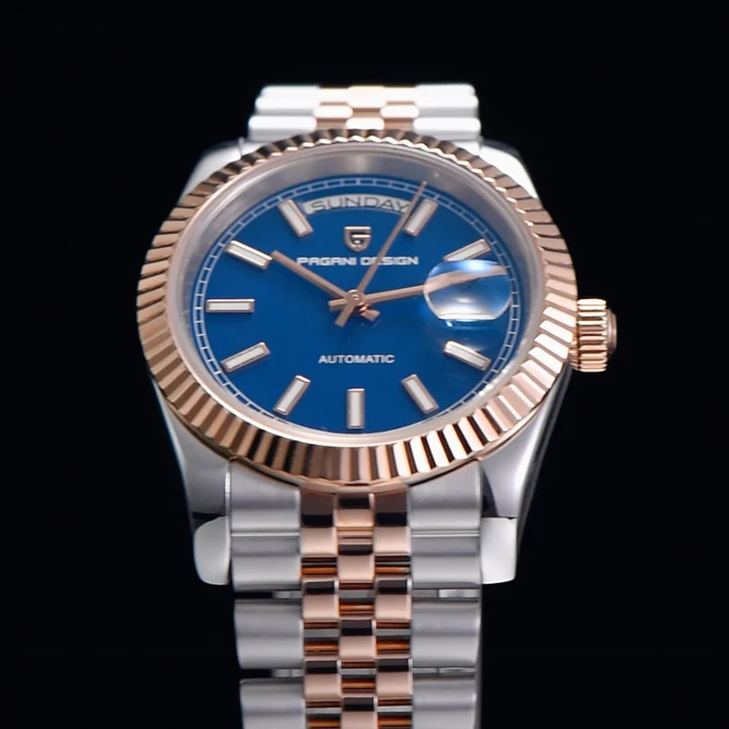 Luxury Automatic Men's Watch with Rose Gold Finish, Ceramic Dial & Sapphire Crystal