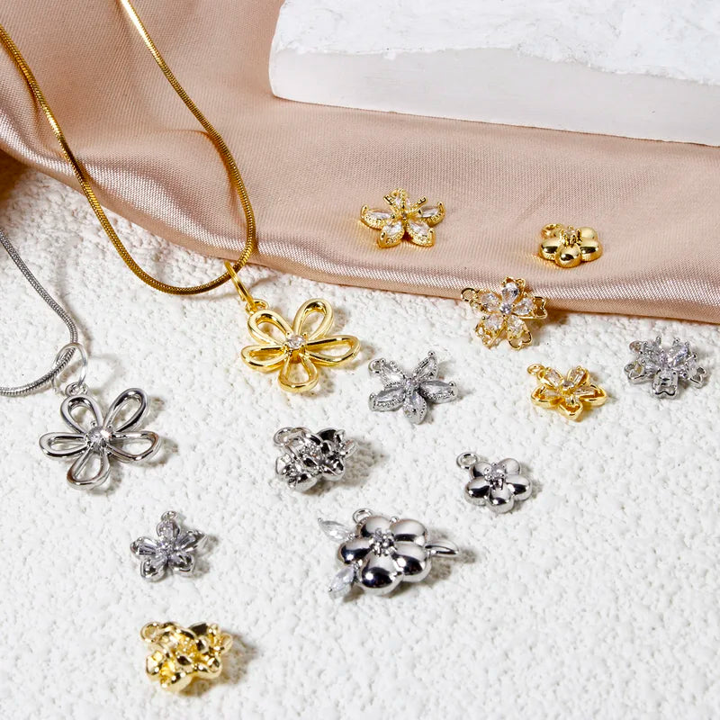 Mini Brass Flower Charms Set for Jewelry Making - Multicolor Pendant Findings