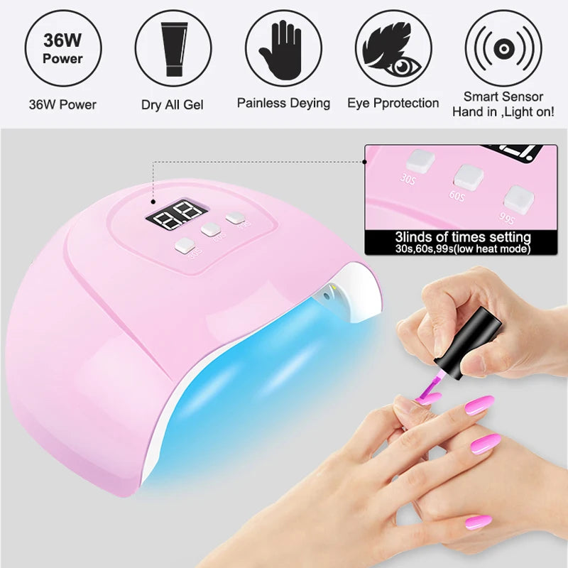Gel Nail Polish Kit with UV Lamp & Nail Drill Set - Soak Off Gel Manicure