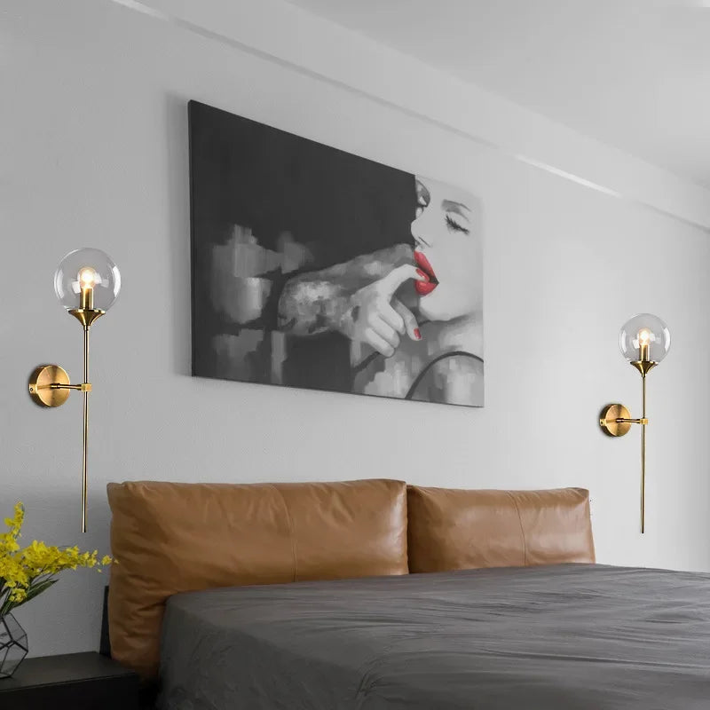 Modern Glass Wall Lamp Creative Golden Sconce Nordic Lighting Fixture for Home Bedroom Living Room Kitchen