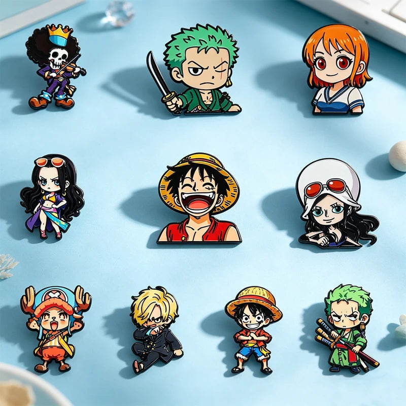 10pcs Luffy Anime Enamel Pins for Boys & Men - Cartoon Lapel Badges Gift