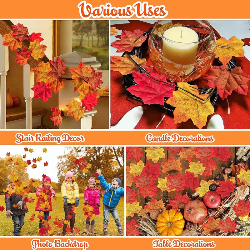 Artificial Maple Leaves Autumn Leaf Garland for Fall Halloween Thanksgiving Party Decor