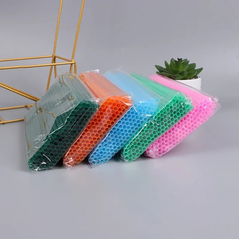 100 Pcs Colorful Reusable Plastic Drinking Straws for Parties & Events