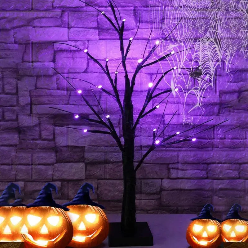 Halloween Artificial Birch Tree Light with 24 LED Colors Tabletop Decor
