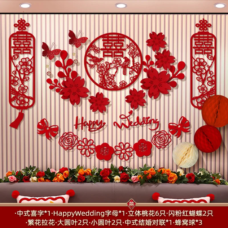 Chinese Wedding Wall Decoration Double Happiness Background Ornament Wedding Wall Stickers