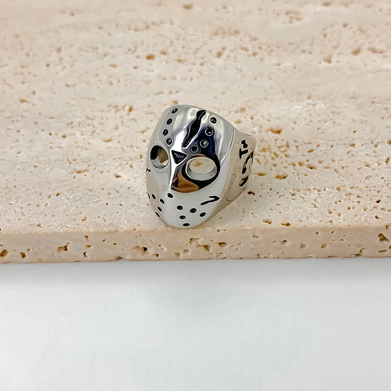 Men's Titanium Steel Punk Ring with Green or White Main Stone - Retro Metal Jewelry