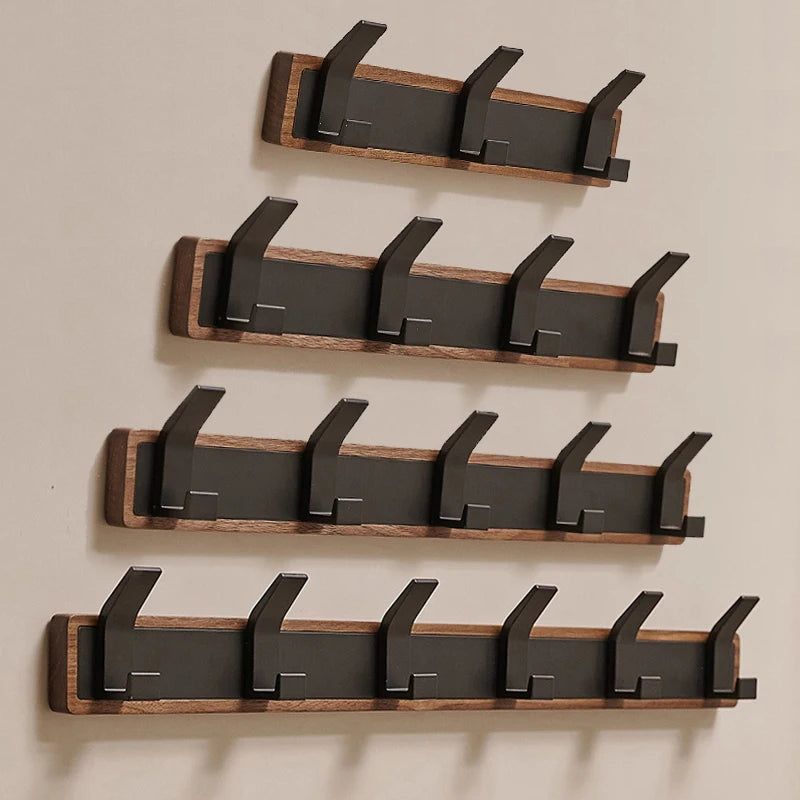 Black Wood Wall Hook Coat Rack for Bathroom Kitchen Bedroom Hallway