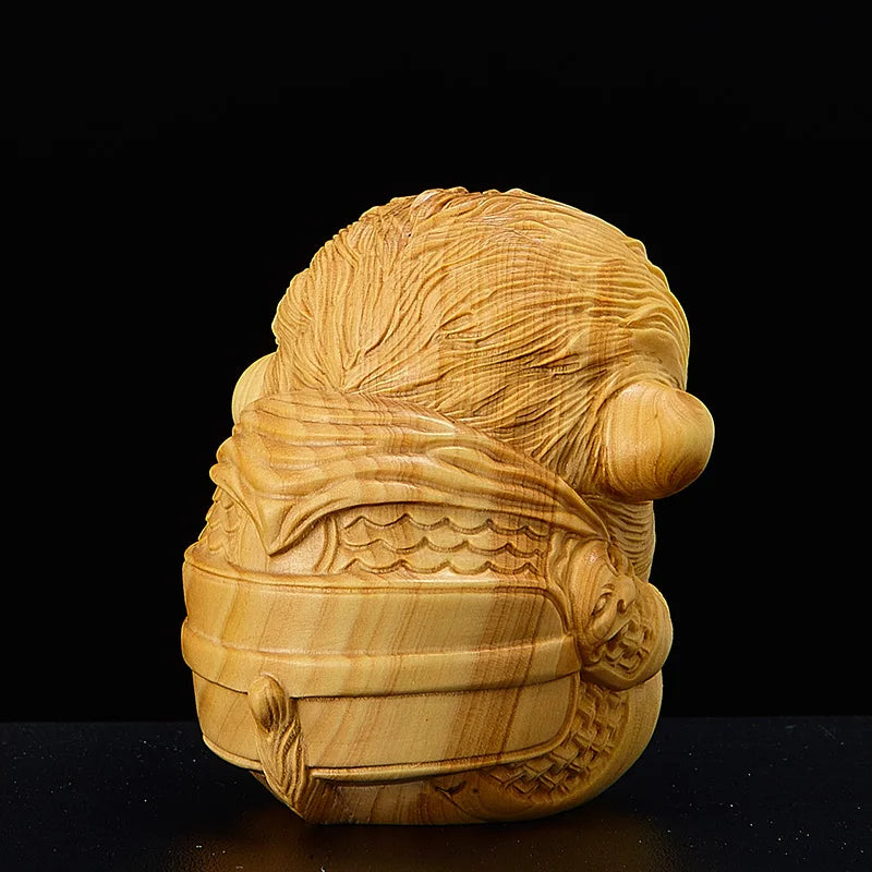 Mini Monkey King Wood Sculpture - Feng Shui Lucky Incense Holder for Home Decor