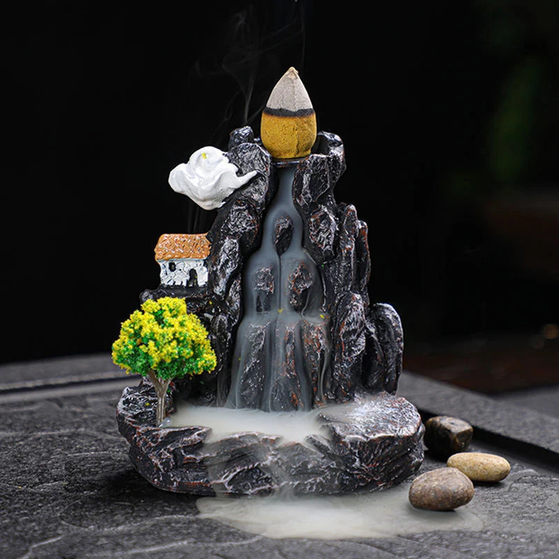 Resin Backflow Incense Burner Mountains River Waterfall Home Decor