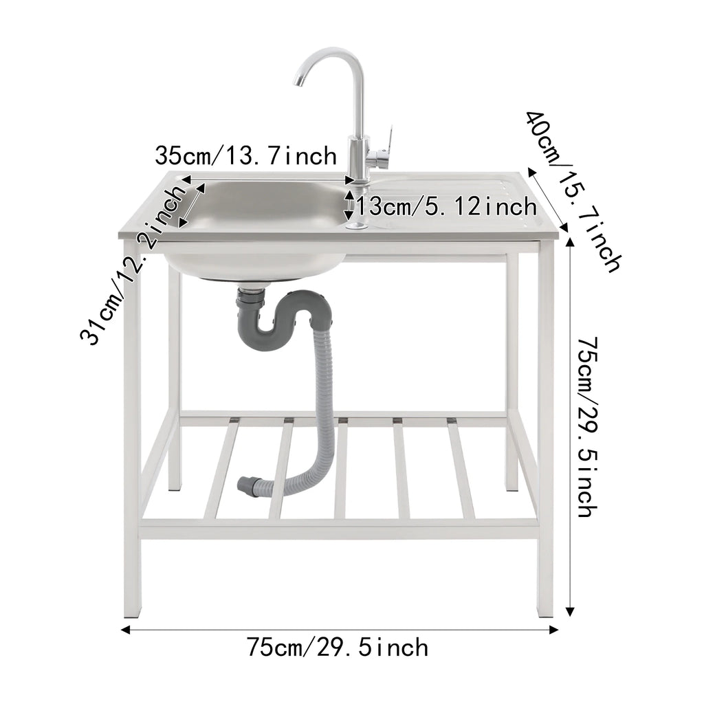 Commercial Kitchen Sink with Operation Countertop and 360° Faucet, Large Single Bowl Stainless Steel