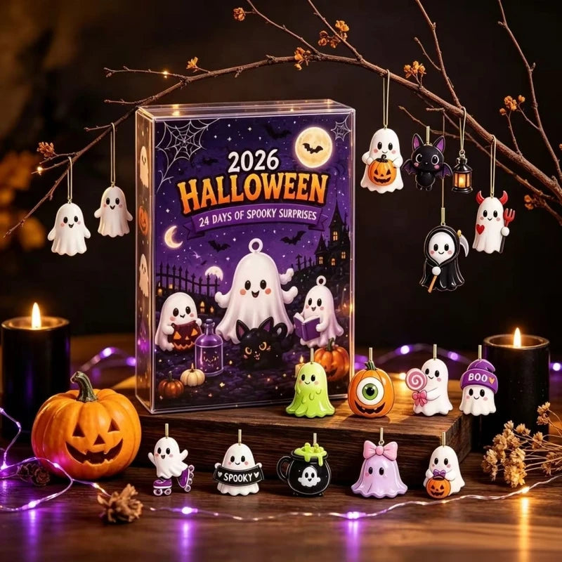 Halloween Advent Calendar with Spooky Acrylic Ornaments - 24 Days Countdown Gift Set