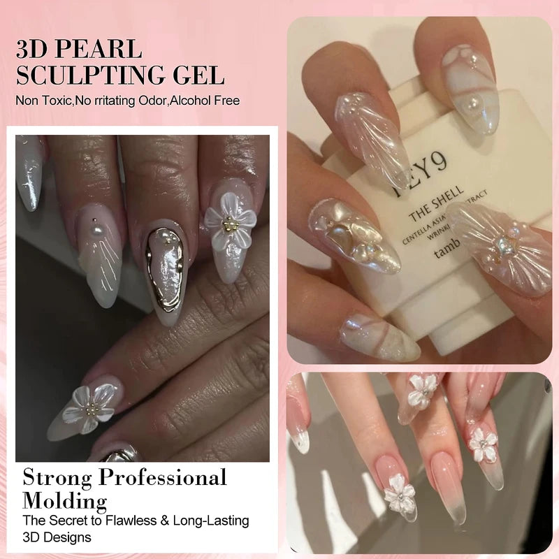 Pearlescent Satin Nail Art Glue for 3D Carving & Acrylic Designs - DIY Gel Varnish