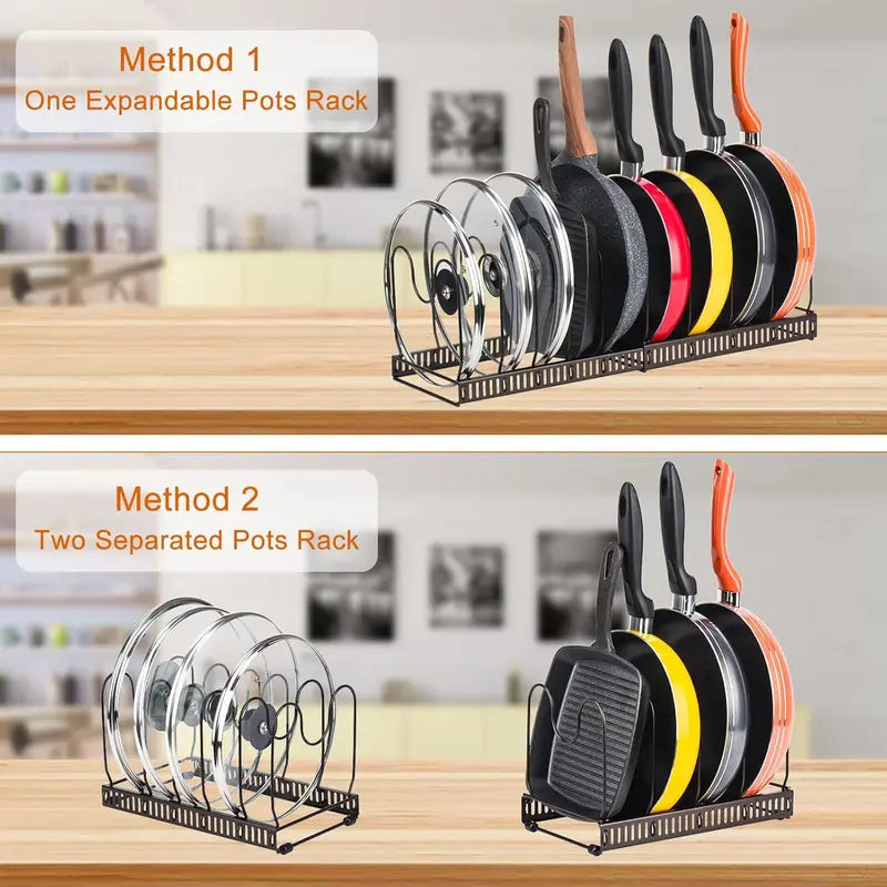 Expandable Pots and Pans Storage Rack for Kitchen Cabinets, 6 Adjustable Shelves