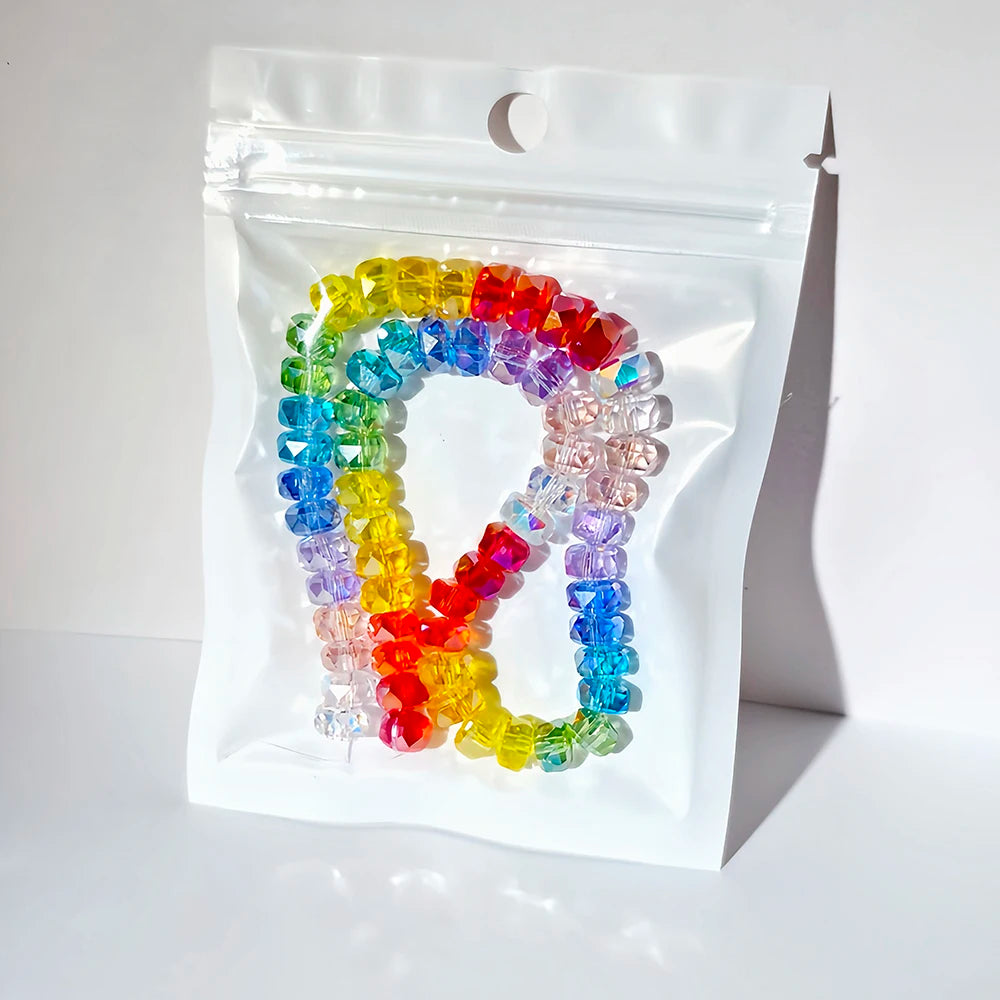 Rainbow Glass Beads for Jewelry Making - Flat & Round Beads for DIY Bracelets & Necklaces
