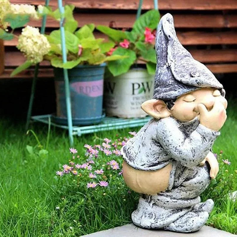 Funny Gnome Garden Statue - Dwarf Taking A Shit Lawn Decoration Resin Craft