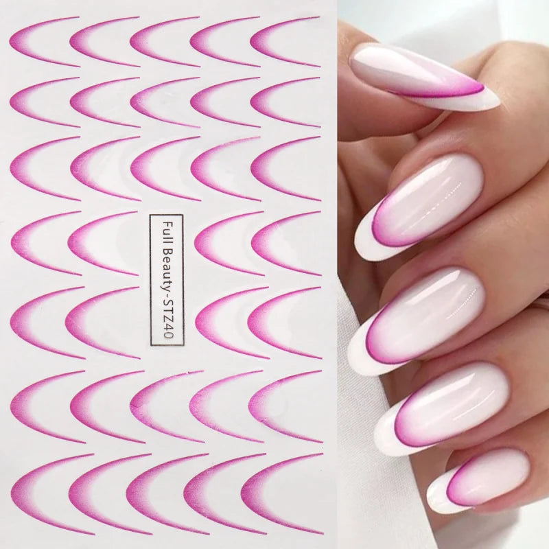 8PCS Gradient French Nail Art Stickers Water Transfer Decals for DIY Manicure