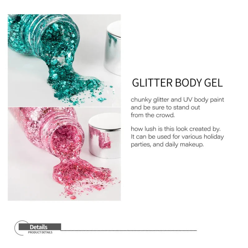 Multipurpose Body & Hair Glitter Gel - Waterproof Sparkling Sequin Makeup Decoration